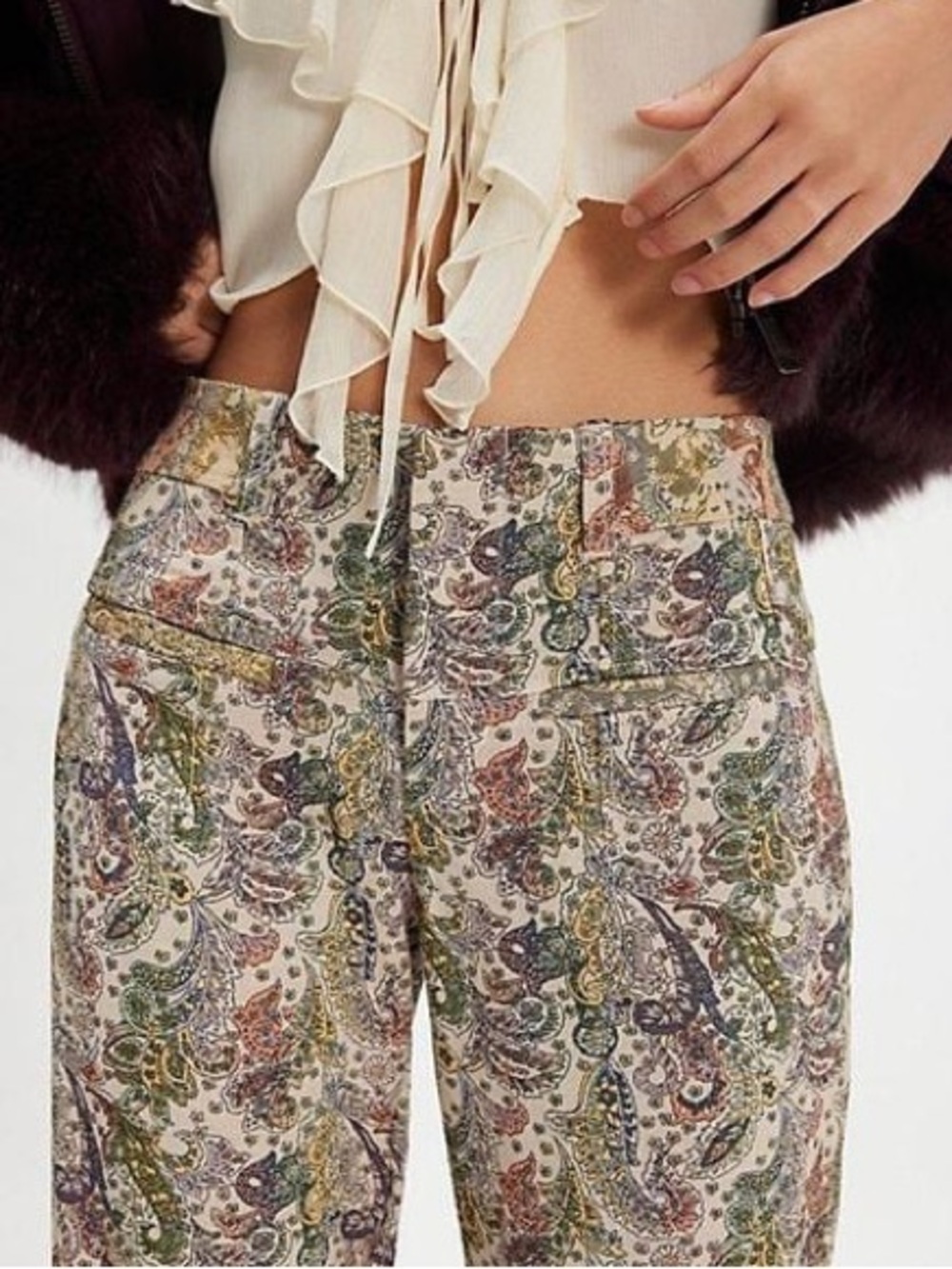 Free People Aster Jacquard Flare Trouser Pants Paisley Boho Tapestry Size 14 - Picture 5 of 15
